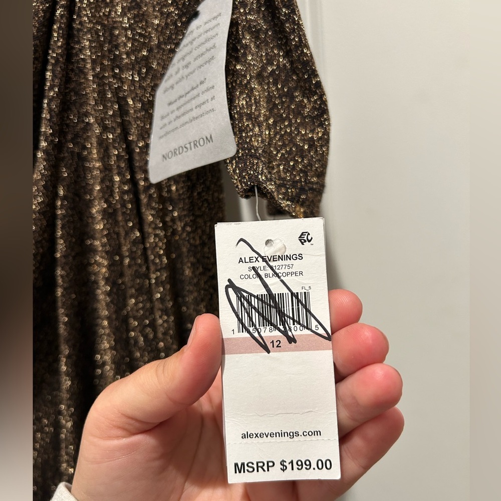 Alex Evenings Metallic Off the Shoulder Knit Sheath Gown - Picture 6 of 10